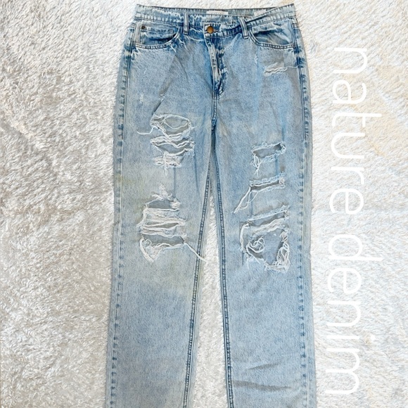 nature denim Denim - Nature Denim Light Wash Distressed Wide leg Jeans